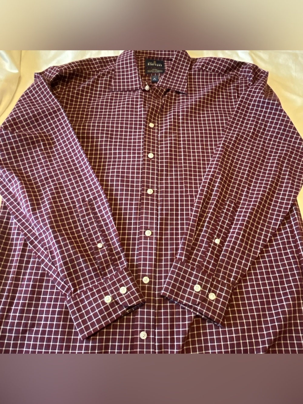 Stafford Men’s Maroon Windowpane Dress Shirt